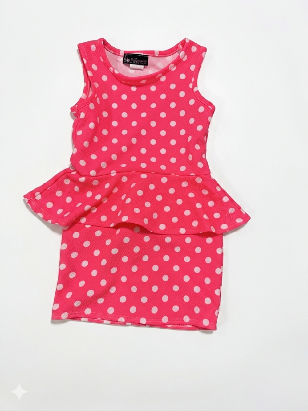 2 Princess Pink White Polka Dot Peplum Dress Girls Size 5